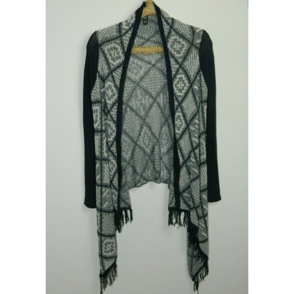 Sweater Project Cardigan Sweater Open Front Blue White Long Sleeve Size Large
